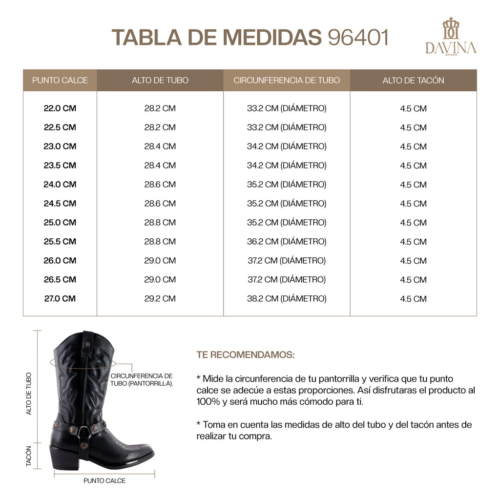Bota Vaquera de Mujer 96401 Davina Piel Negro