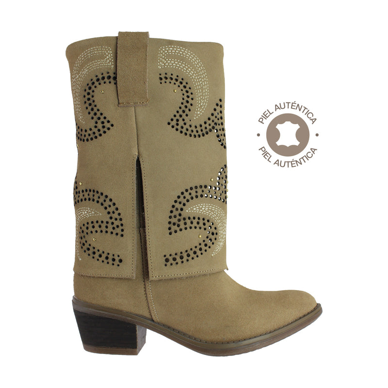 Bota Vaquera Mujer 96421 Gamuza Arena Faldón