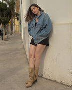 Bota Vaquera Mujer 96421 Gamuza Arena Faldón