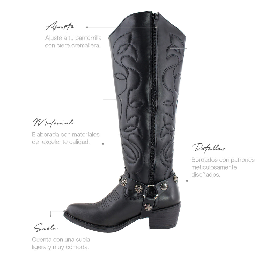 Bota Alta Vaquera 96501 Davina Piel Negra