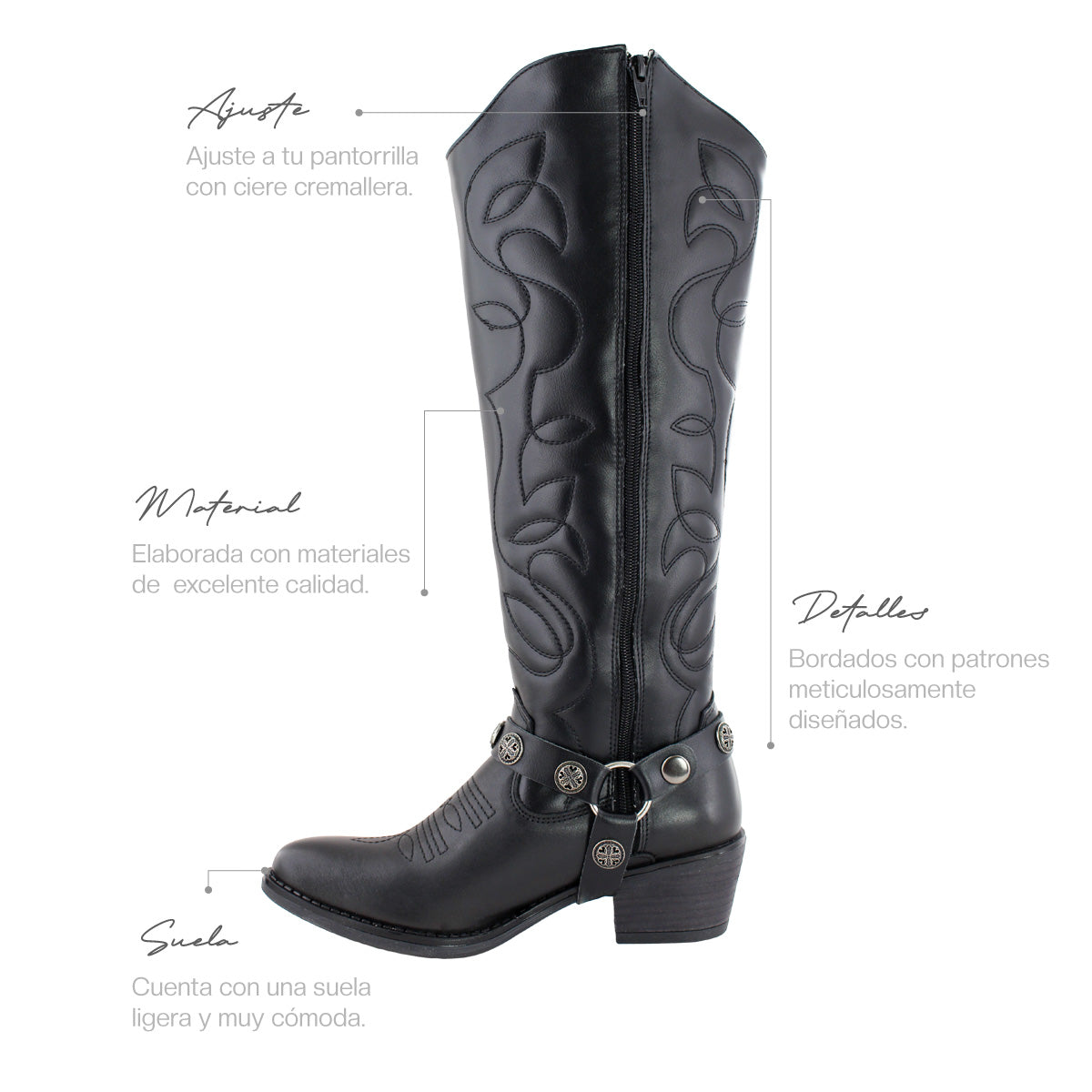 Bota Alta Vaquera 96501 Davina Piel Negra