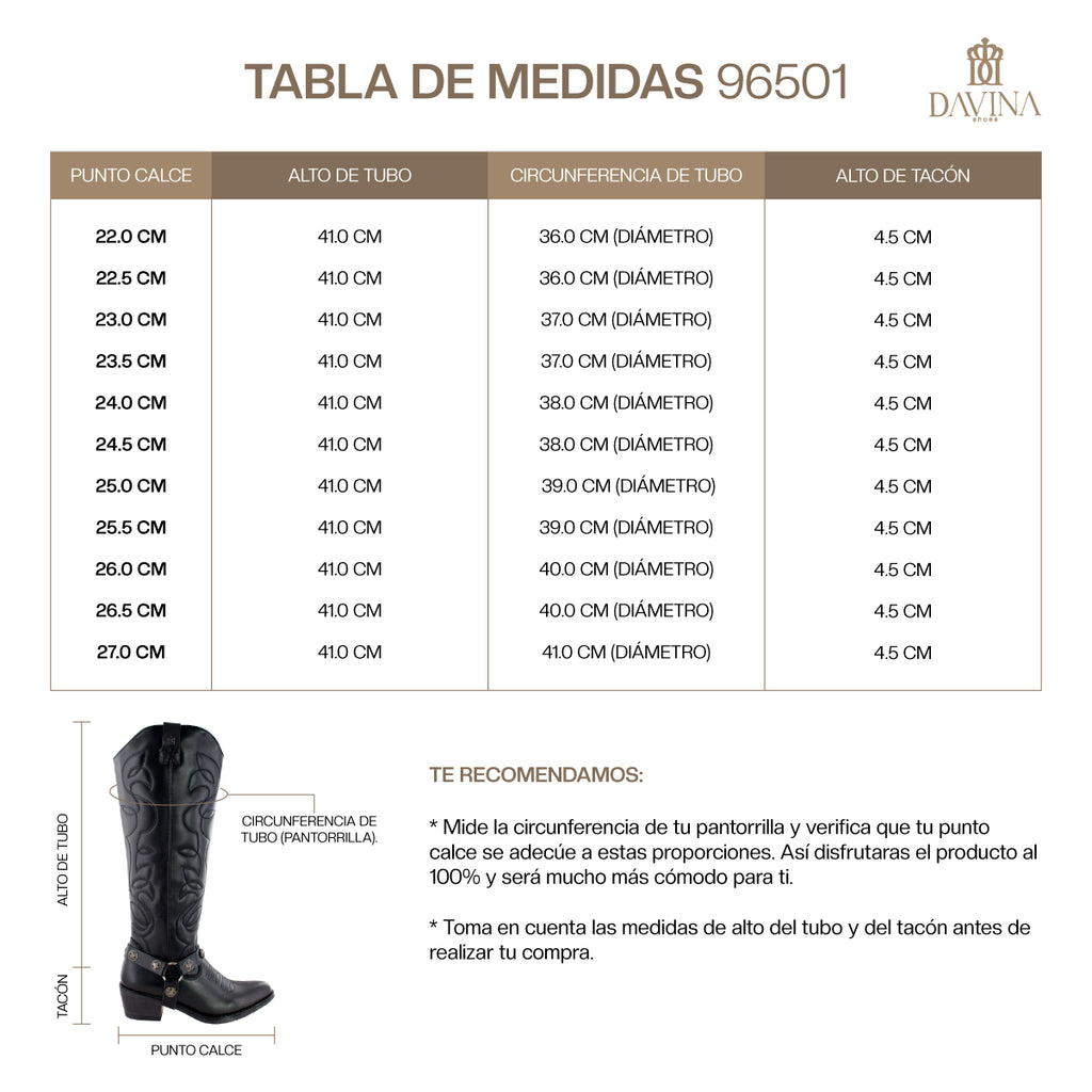 Bota Alta Vaquera 96501 Davina Piel Negra
