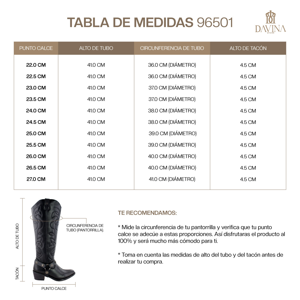 Bota Alta Vaquera 96501 Davina Piel Negra