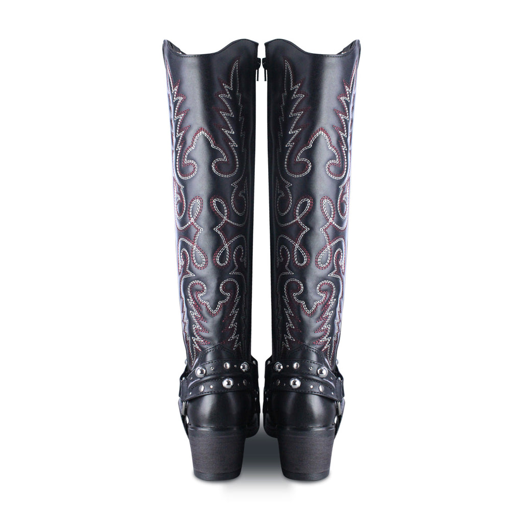 Adrienne 96532-RO bota vaquera alta piel negra bordado rojo y gris — vista 2