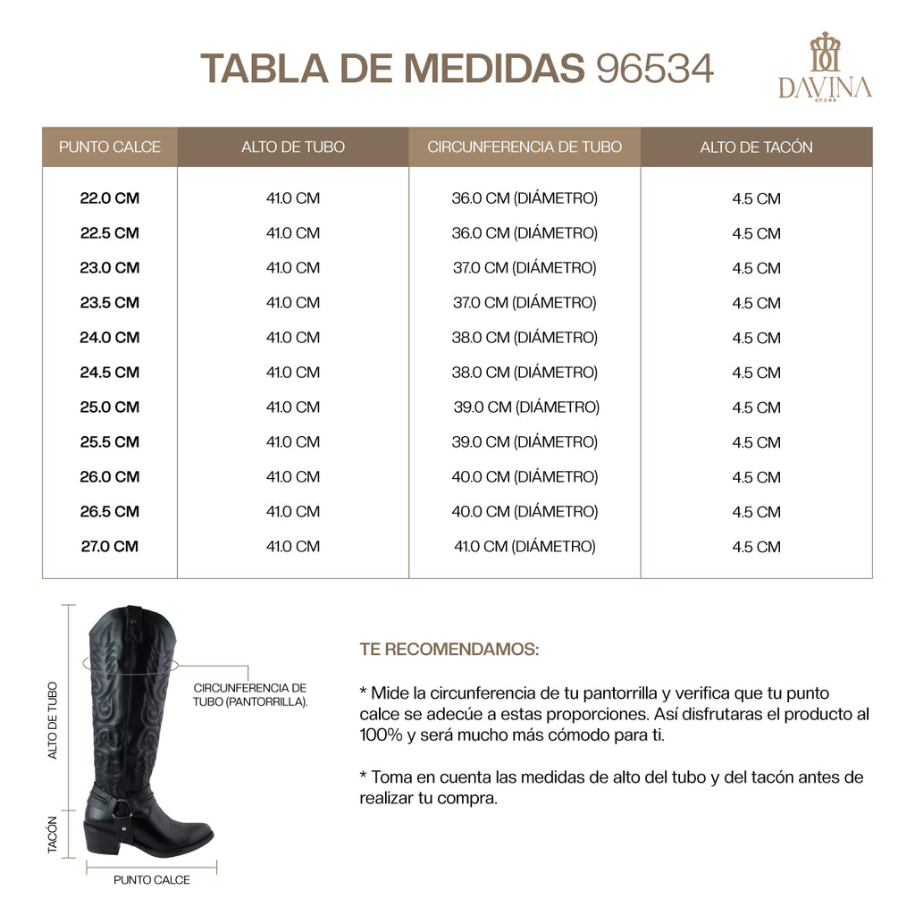 Bota Alta Vaquera Mujer 96534 Davina Piel Negro