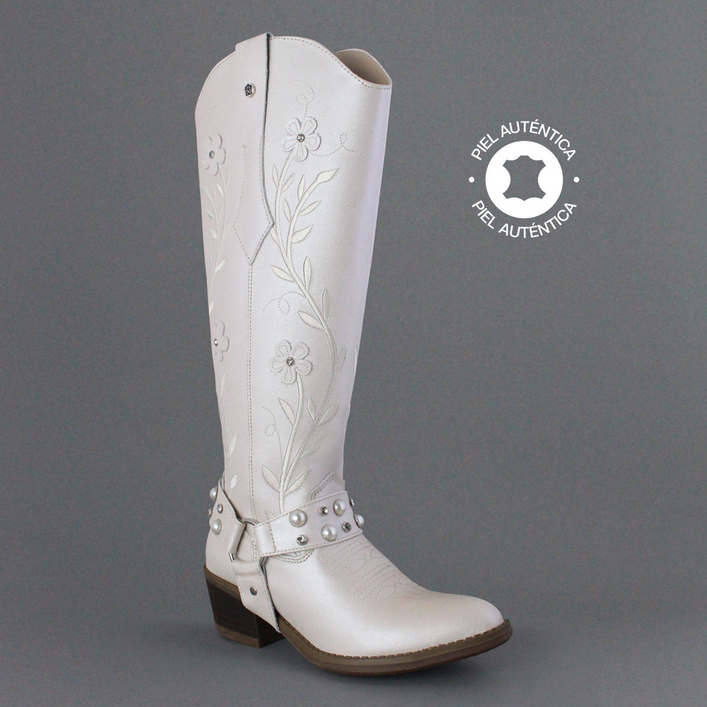 Bota Alta Vaquera Mujer 96539 Piel Marfil