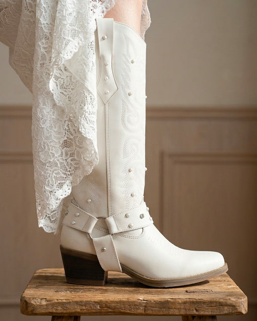 Bota Alta Vaquera Mujer 96540 Piel Marfil