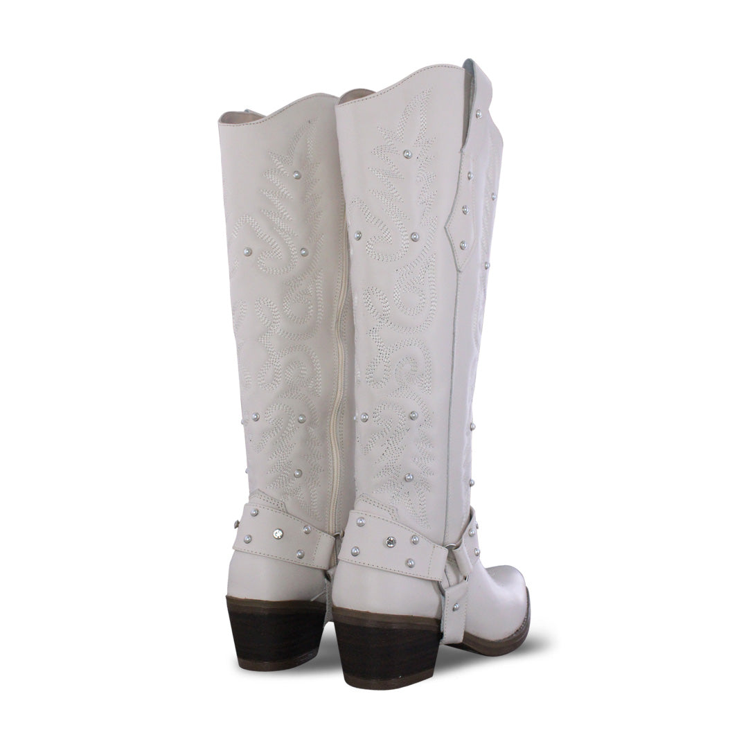 Bota Alta Vaquera Mujer 96540 Piel Marfil