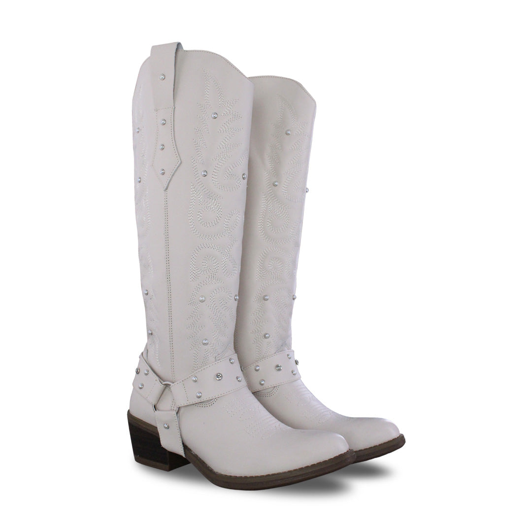 Bota Alta Vaquera Mujer 96540 Piel Marfil