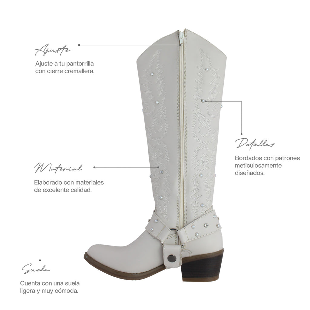 Bota Alta Vaquera Mujer 96540 Piel Marfil