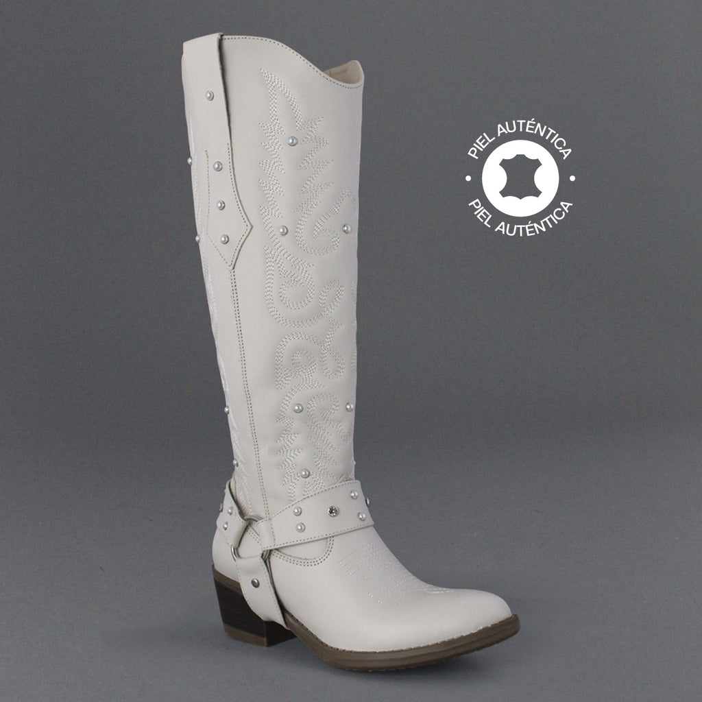 Bota Alta Vaquera Mujer 96540 Piel Marfil