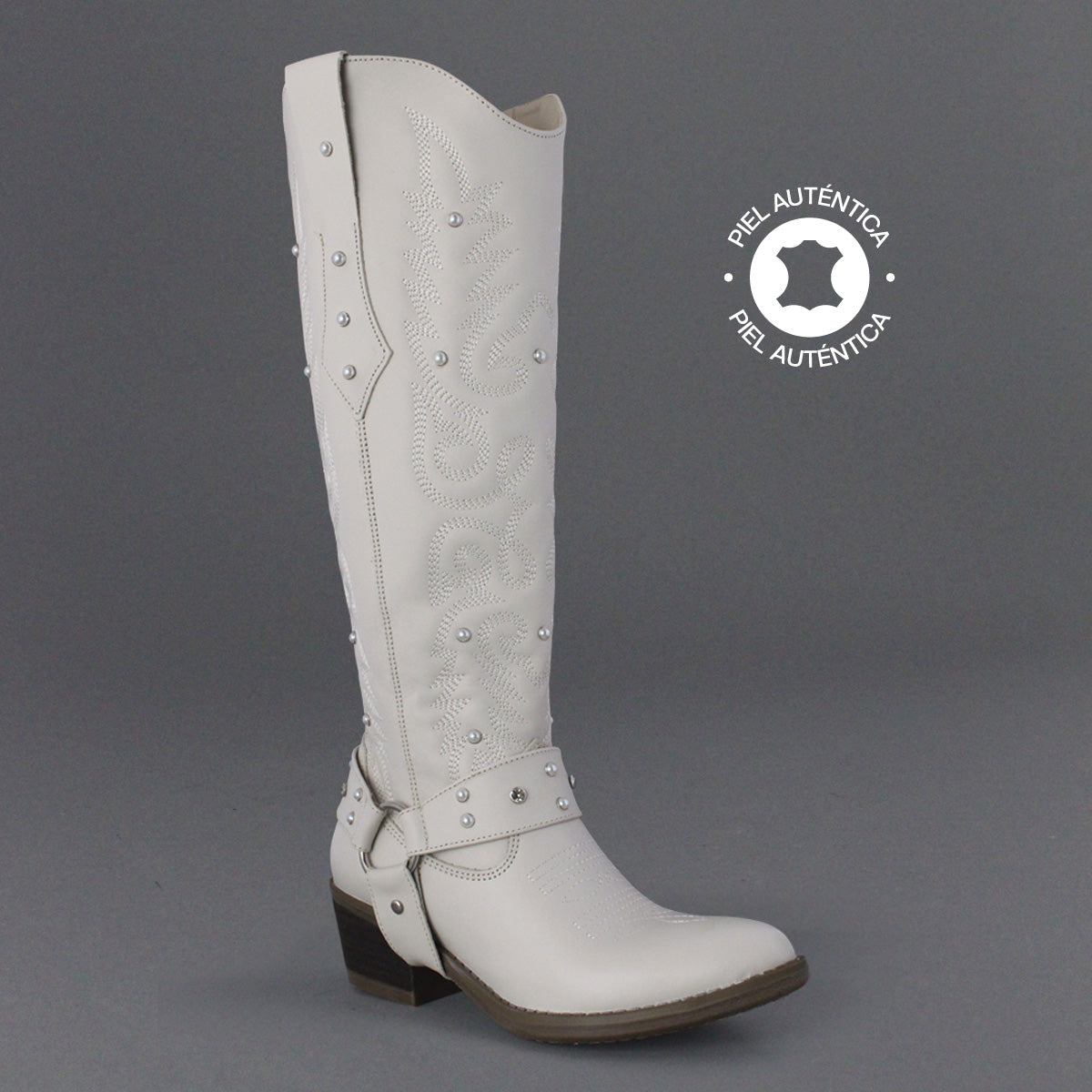 Bota Alta Vaquera Mujer 96540 Piel Marfil
