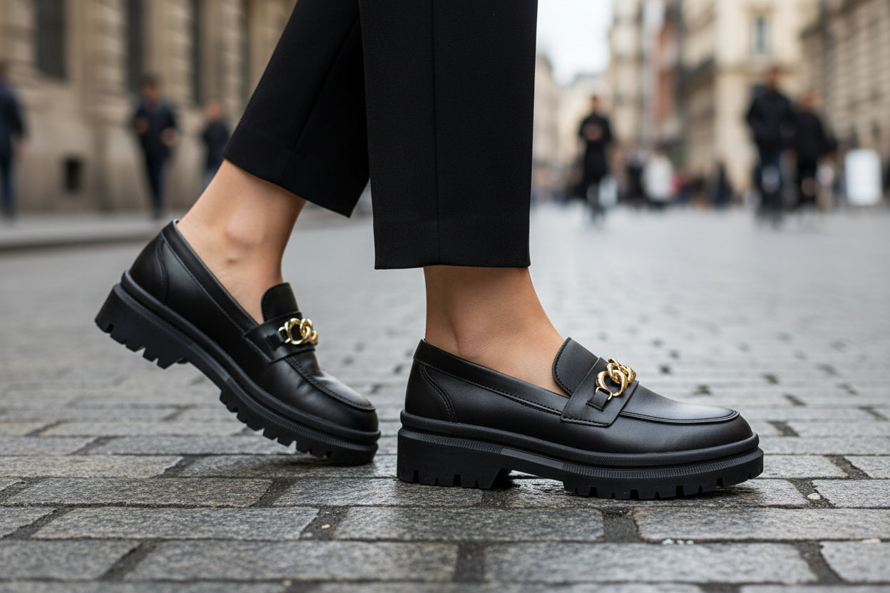 Mocasín de Mujer Davina 9973 Piel Negro con Correa