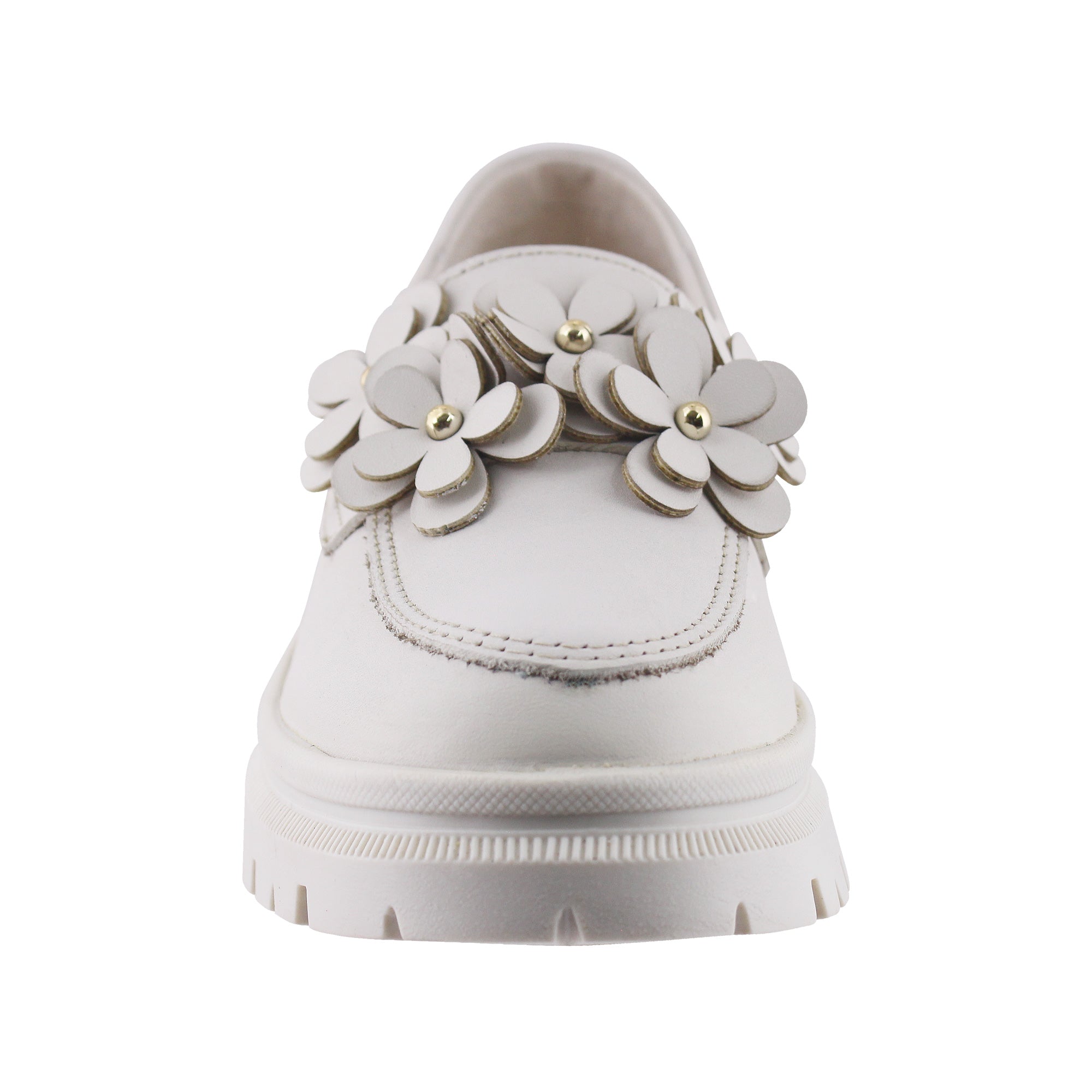 Mocasín de Mujer 9978 Piel Marfil con Flores