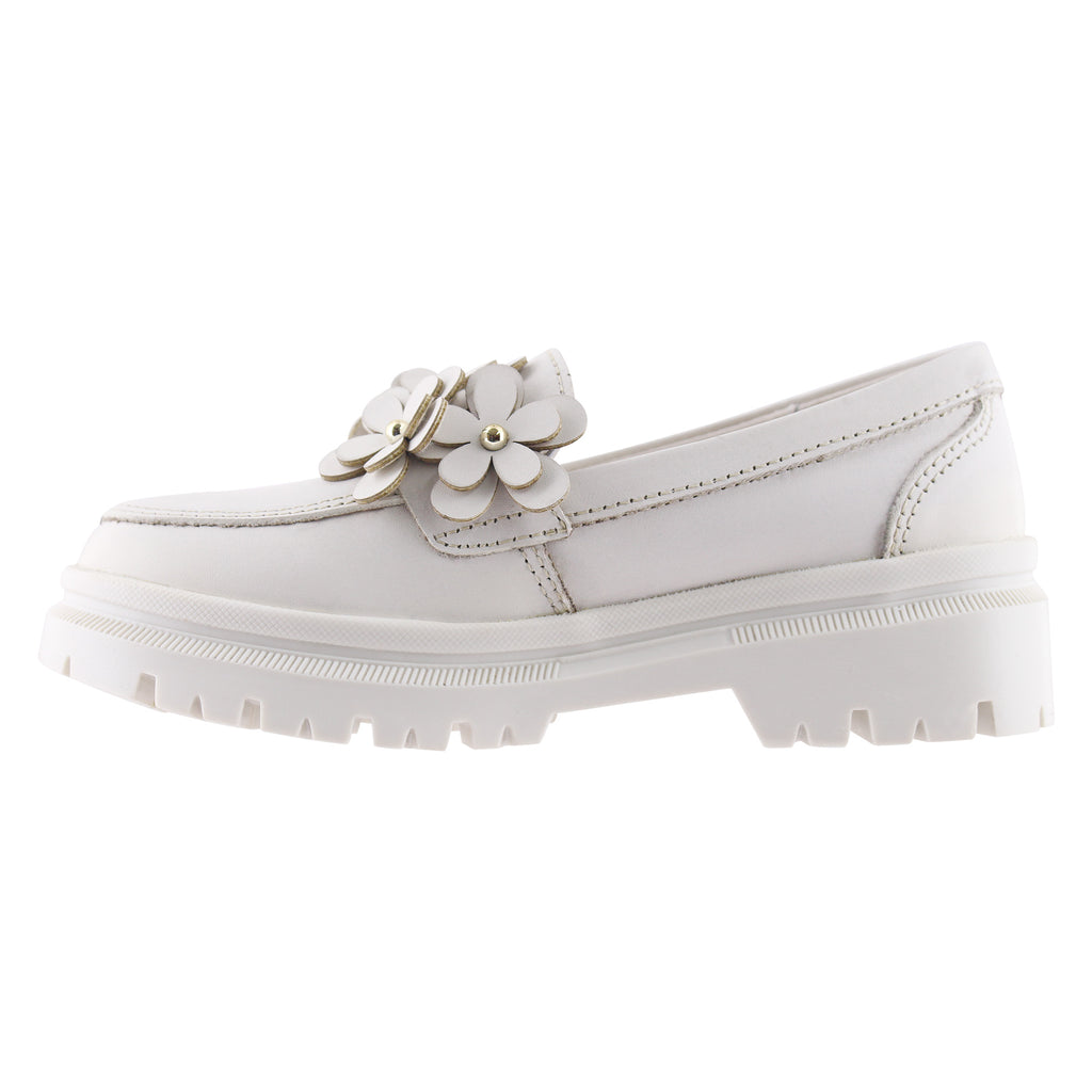 Mocasín de Mujer 9978 Piel Marfil con Flores