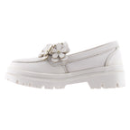 Mocasín de Mujer 9978 Piel Marfil con Flores