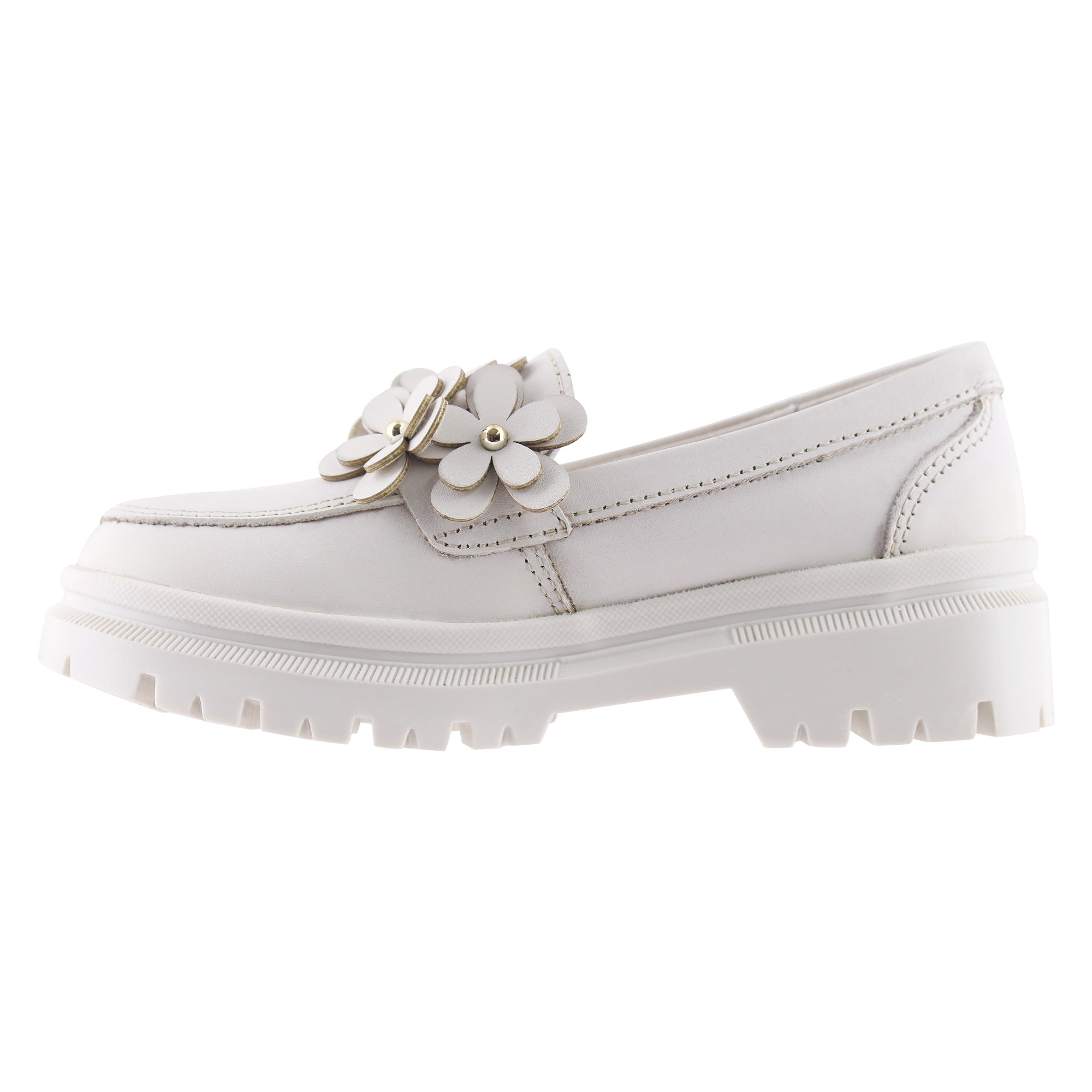 Mocasín de Mujer 9978 Piel Marfil con Flores