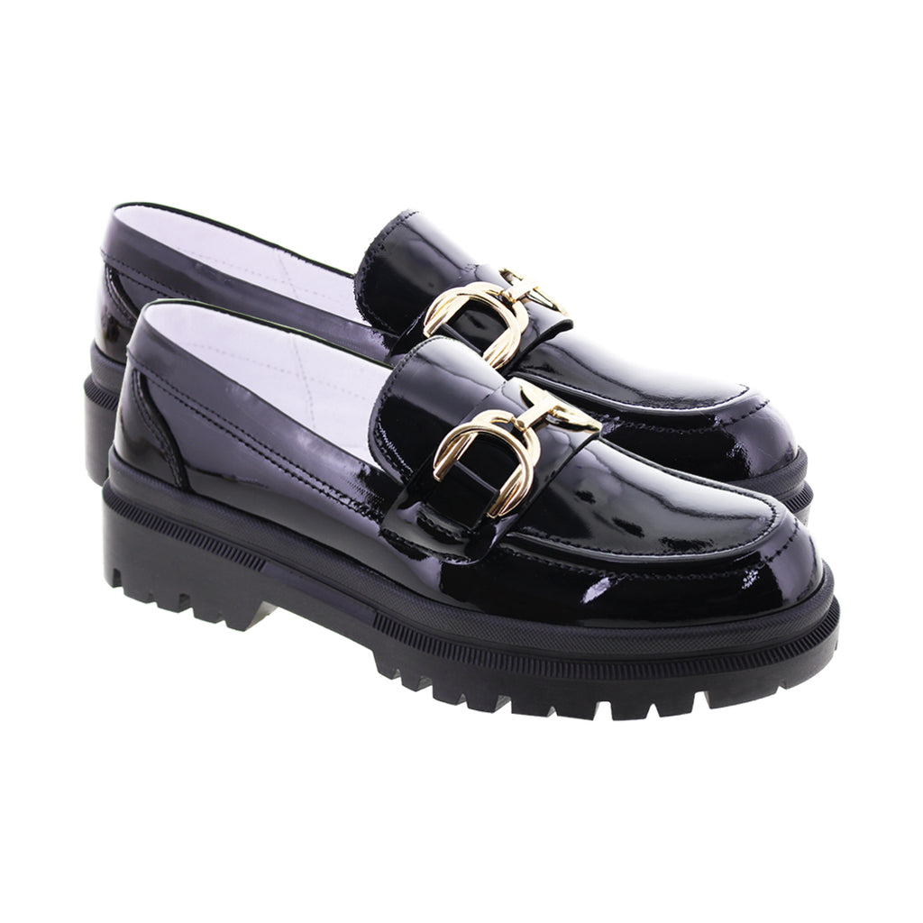 Mocasín de Mujer 9982 Davina Charol Negro con Hebilla