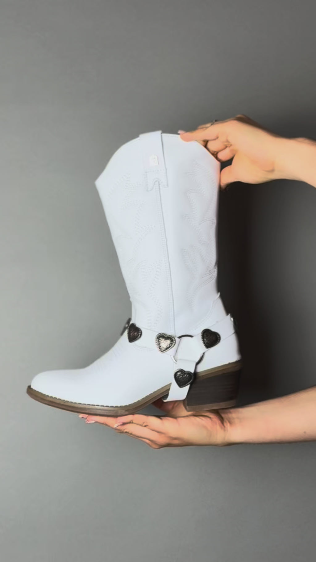 Bota Vaquera Mujer 96395 Piel Blanca Corazones