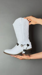 Bota Vaquera Mujer 96395 Piel Blanca Corazones