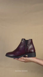 Bota de Mujer 74166 Davina Piel Vino con Elástico
