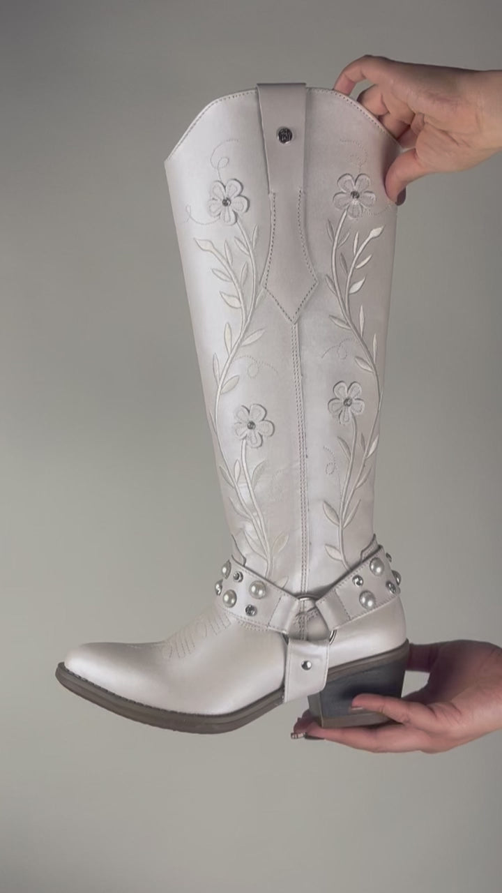 Bota Alta Vaquera Mujer 96539 Piel Marfil