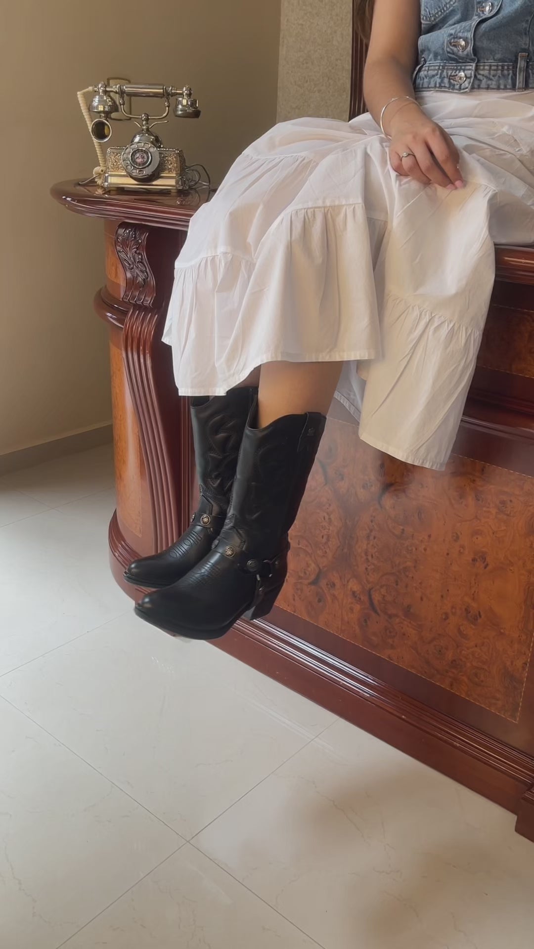 Bota Vaquera de Mujer 96401 Davina Piel Negro
